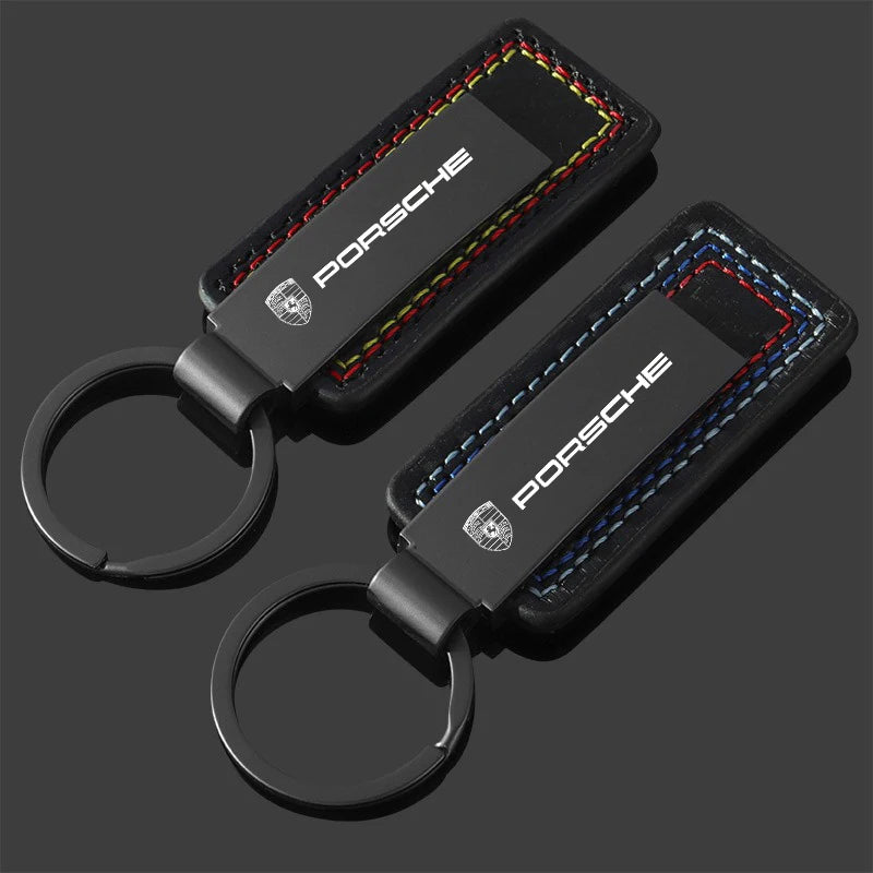 Porsche Stitched Leather Keychain