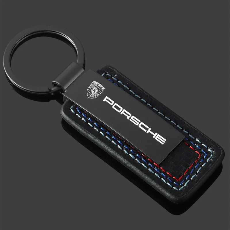 Porsche Stitched Leather Keychain