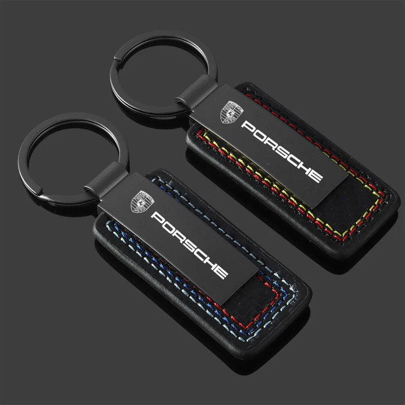 Porsche Stitched Leather Keychain