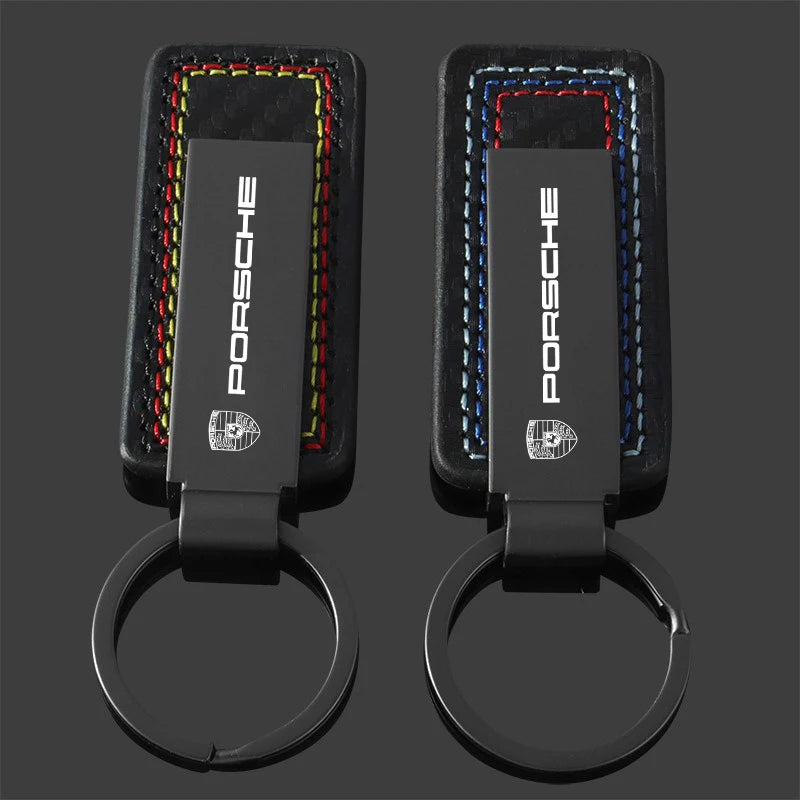 Porsche Stitched Leather Keychain