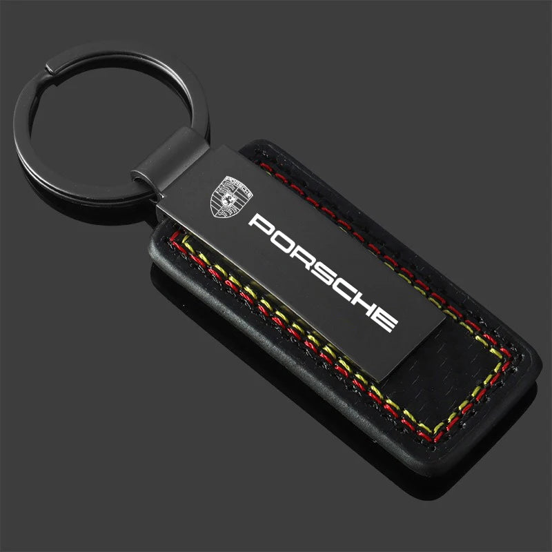 Porsche Stitched Leather Keychain