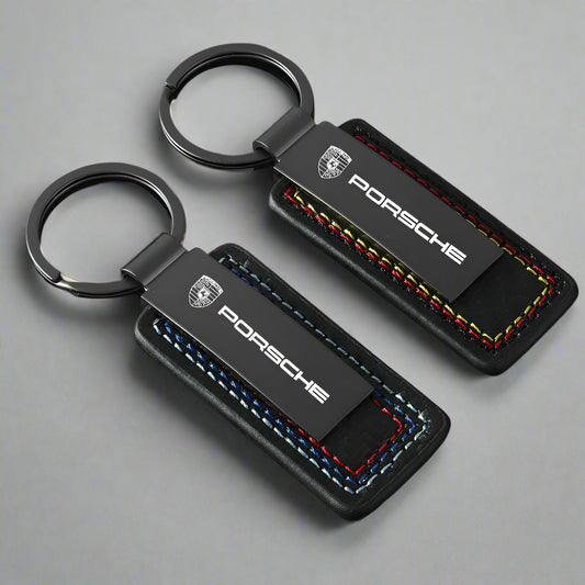 Porsche Stitched Leather Keychain